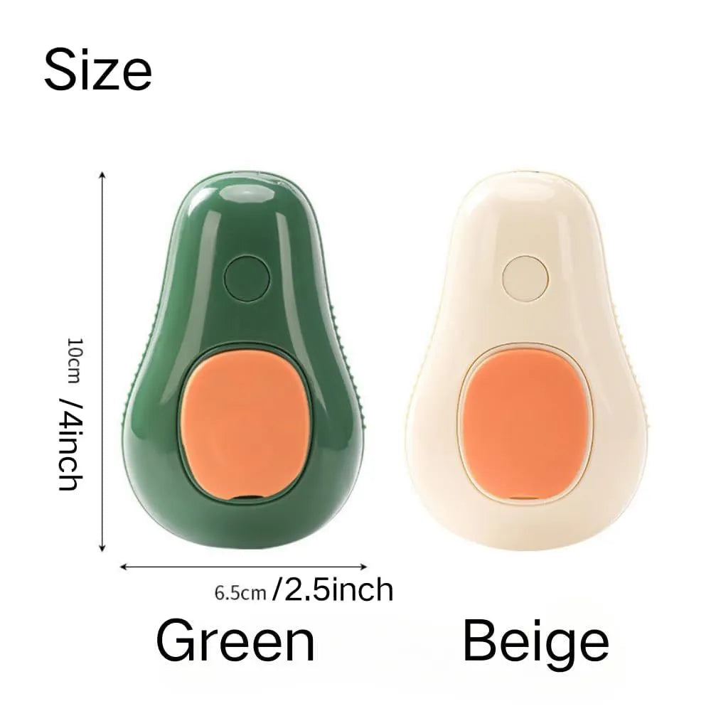 Green and white rechargeable 3-in-1 cat steam brush with silicone teeth and water spray.