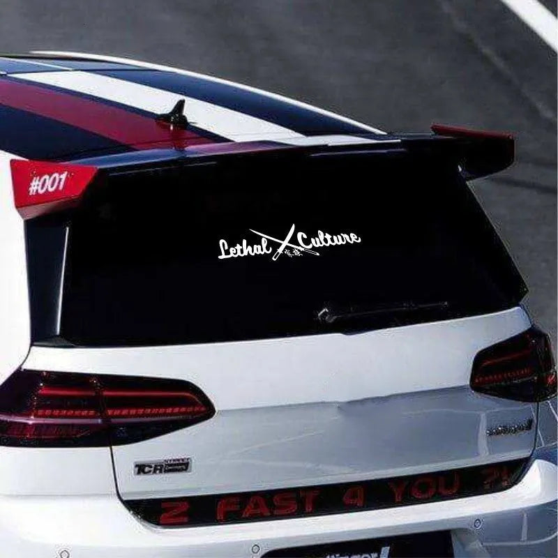 Car rear windshield vinyl sticker with family text designs in yellow or silvery white colours