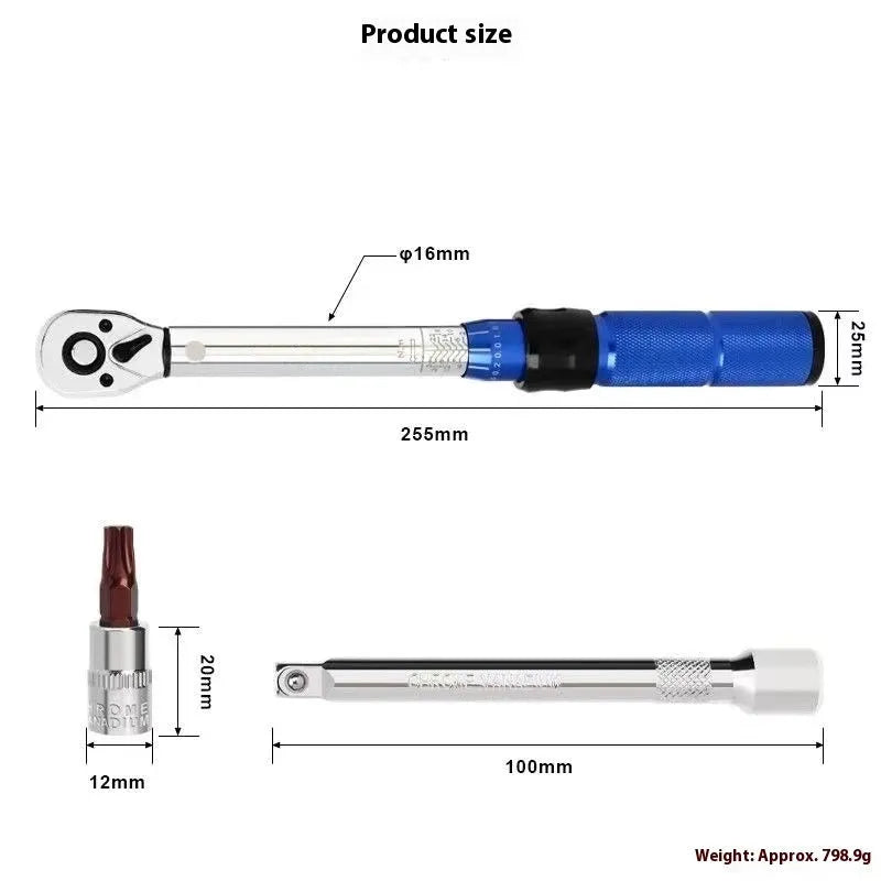15-piece preset adjustable torque wrench set with 1/4-inch ratchet head for bicycle repair, 2-24 Nm range