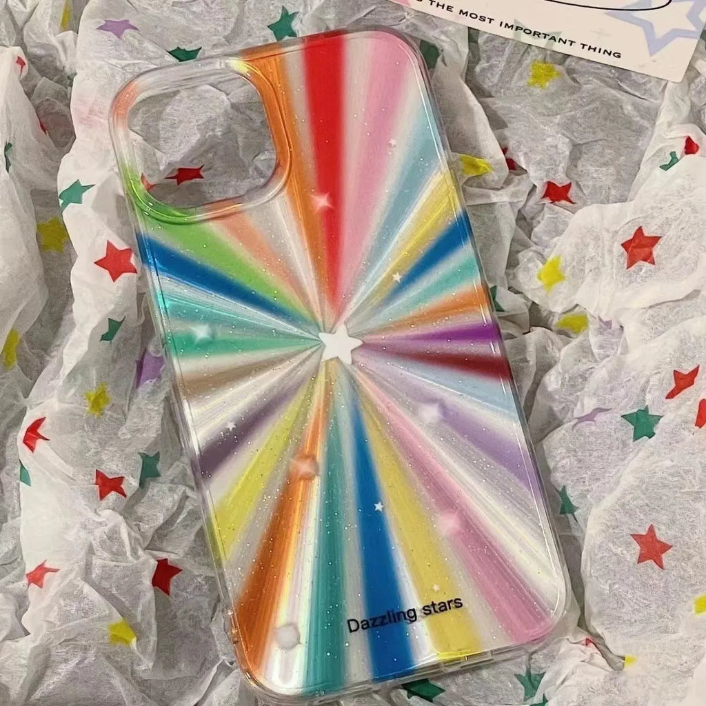 Drop-resistant rainbow star TPU phone case for Apple iPhone with transparent back and CD grain painted design
