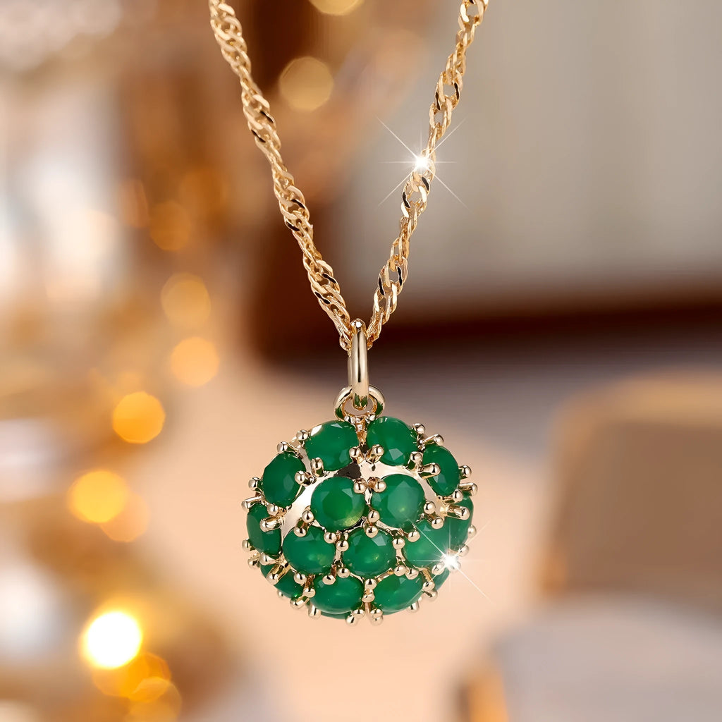Round emerald diamond necklace with champagne gold electroplated finish on adjustable chain