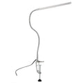 Silver aluminium USB-powered clip-on LED table lamp with a long arm extended, for nail art and detailed tasks.