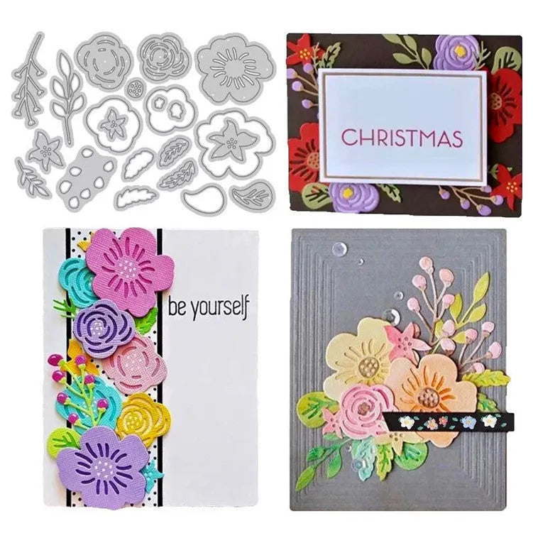 Silver carbon steel cutting die with plant design pattern measuring 14.3 by 9.9 cm
