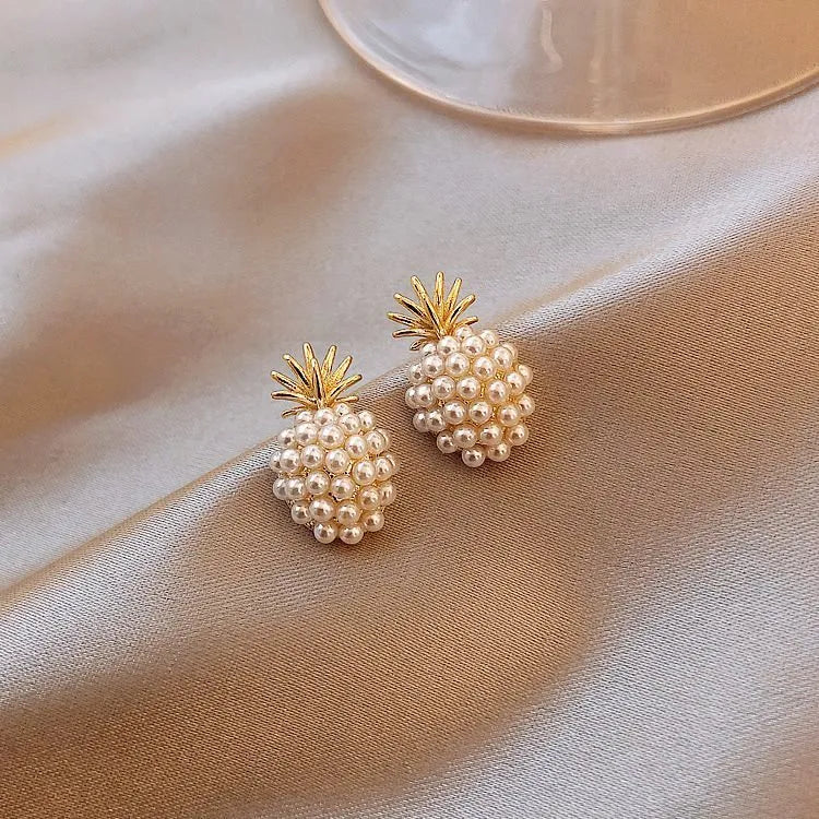 Korean style pineapple and starfish pearl drop earrings in alloy with electroplated finish