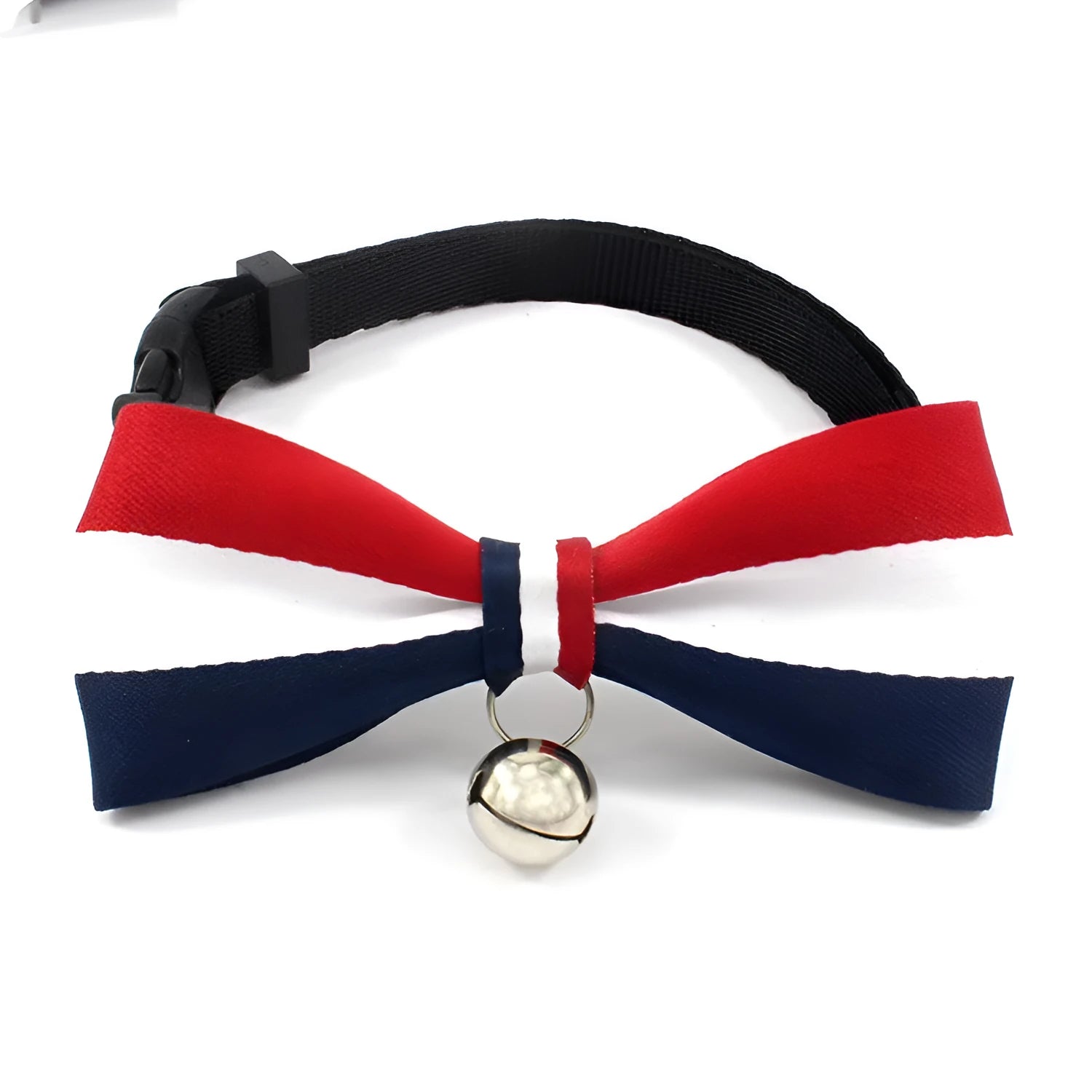 Nylon cat collar with bell in monochrome pattern on a light background