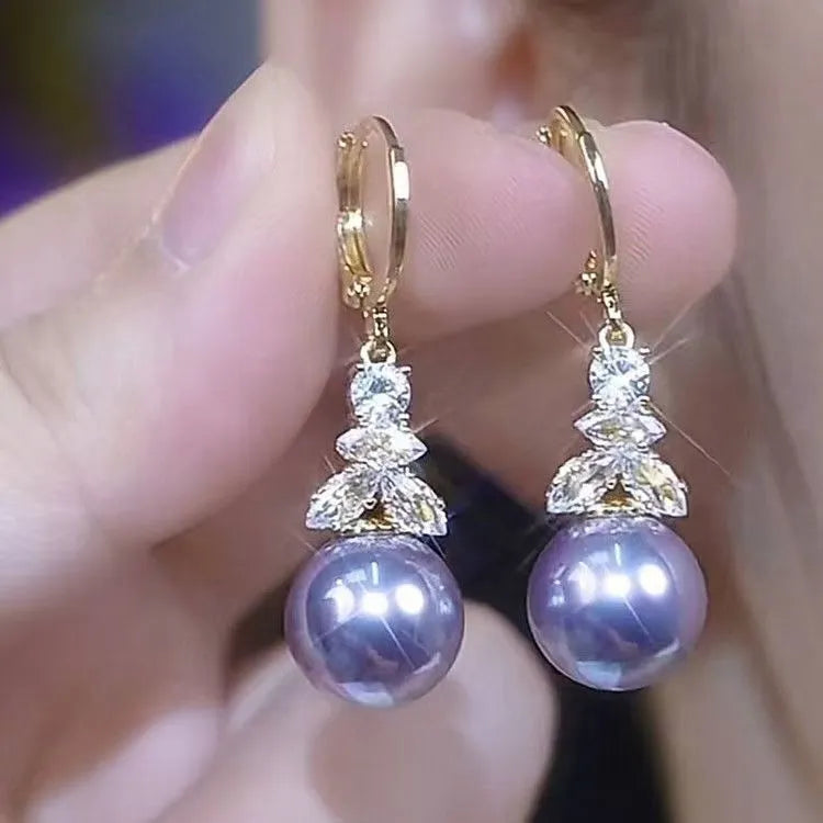 Purple alloy drop shape ear clip with crown design and electroplated finish for women