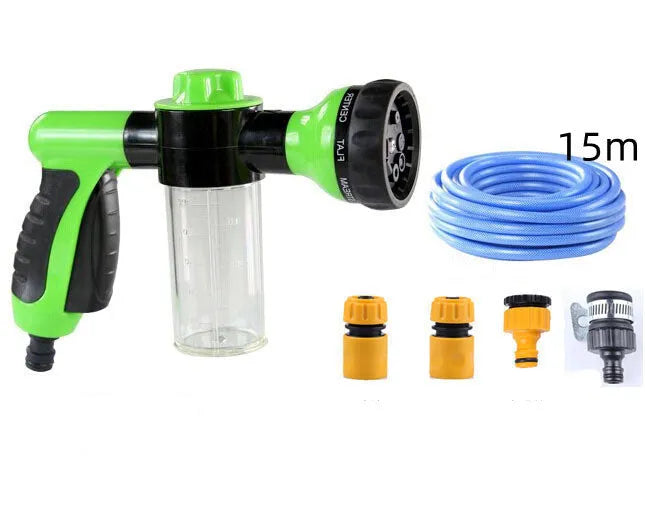 Green high-pressure foam spray gun with adjustable nozzle for car washing and garden watering