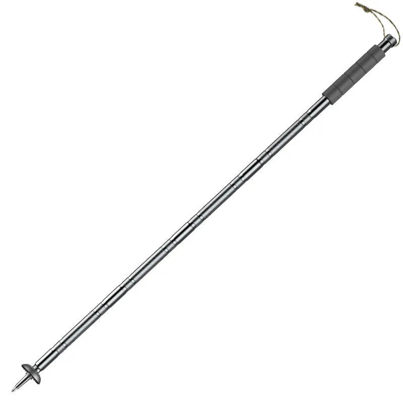 Dark grey adjustable aluminium alloy trekking pole with tactical knife and whistle accessories