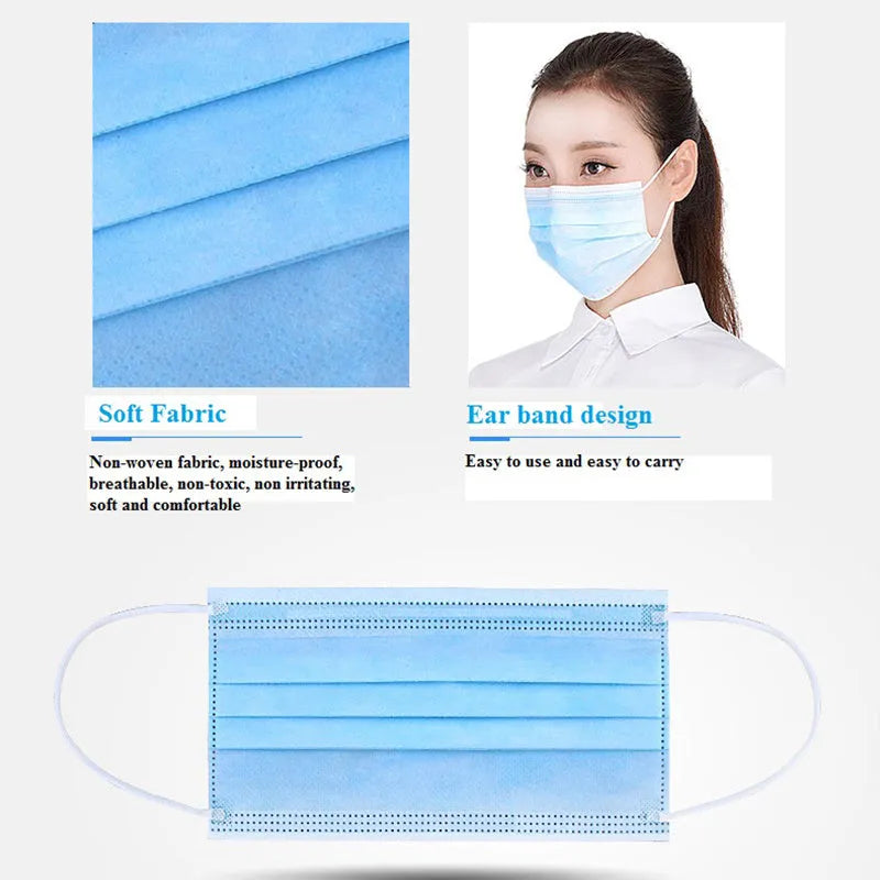 Disposable 3-ply medical-surgical face mask with blue earloop, 175mm x 95mm non-woven