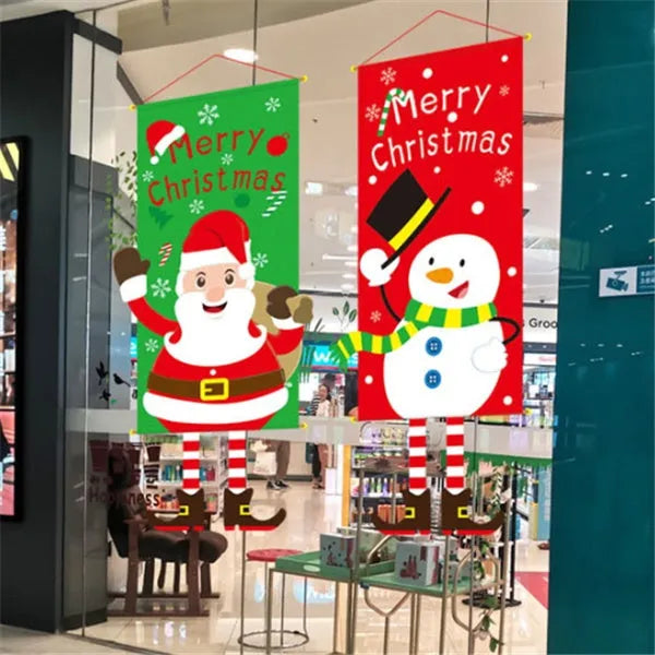 Christmas cloth poster featuring Santa Claus design, measuring 115x40cm, for window decoration