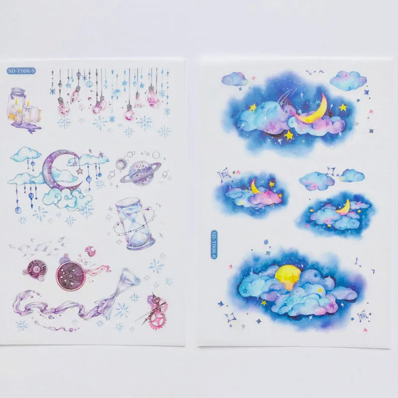 Abu Japanese paper sticker set with fantasy stars design measuring 10.5cm by 14.1cm