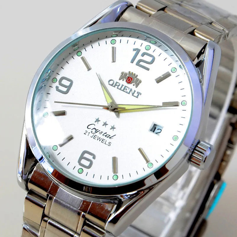 Men's automatic mechanical watch with 40.5mm dial, mineral glass, black dial, and pointer display