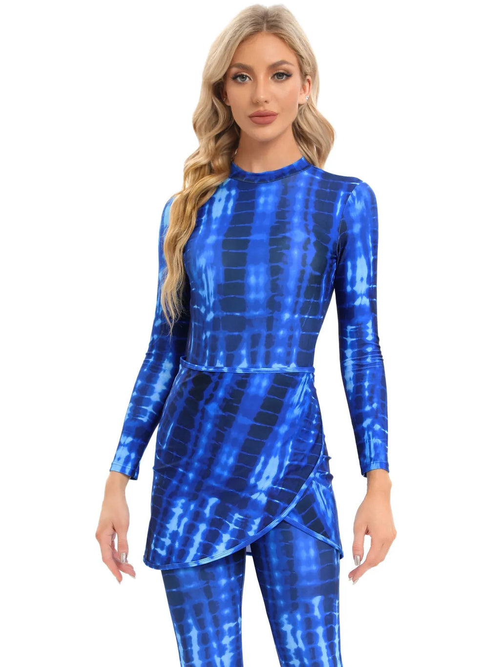 Conservative Muslim swimsuit three-piece set with apron in fresh pattern