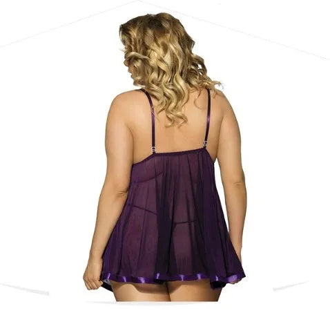 Women sexy lingerie mesh lace sling sleepdress in purple colour, plus size 6XL, polyester fabric