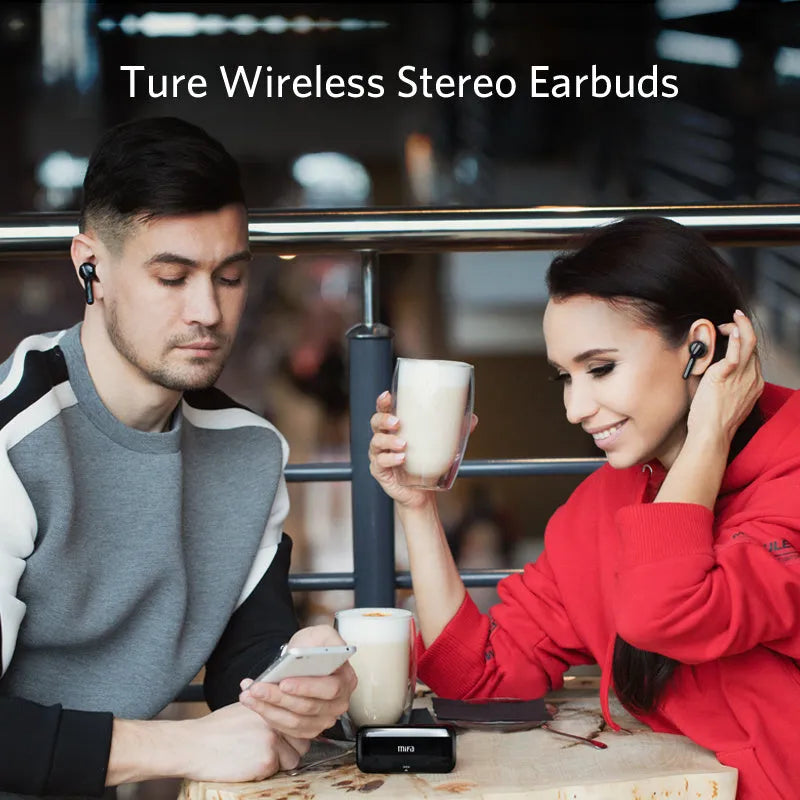 Black TWS wireless Bluetooth earbuds with IPX5 waterproof rating
