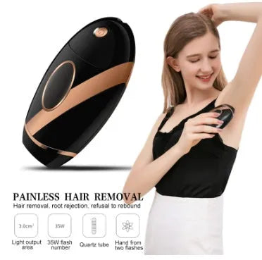 Black ABS IPL laser hair removal machine with 350,000 flashes for full body use, compact 14x7.5x4.5 cm