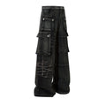 Men's black cotton embroidery trousers with wide-leg loose fit design