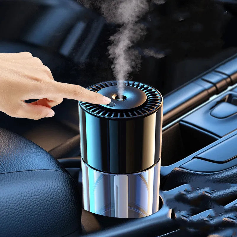 Glass AI spray perfume humidifier on a surface with USB cable, showing classic ocean fragrance option.