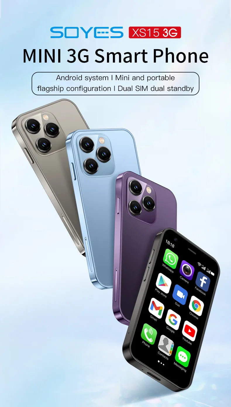 S23PRO XS15 mini smartphone in black, green, or pink purple colour on a white background.