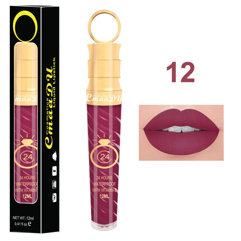 Matte lip gloss 12ml non-stick cup liquid lipstick in metal pearl finish with 20 colour options