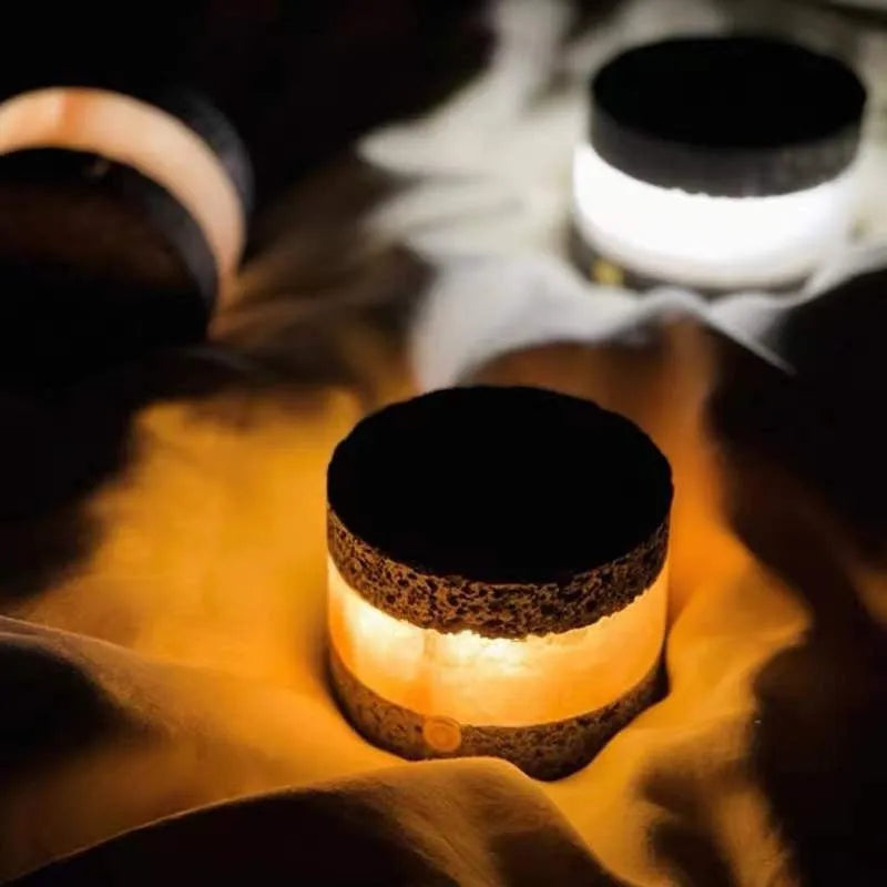 Volcanic rock essential oil night lamp with USB charging port and warm LED light