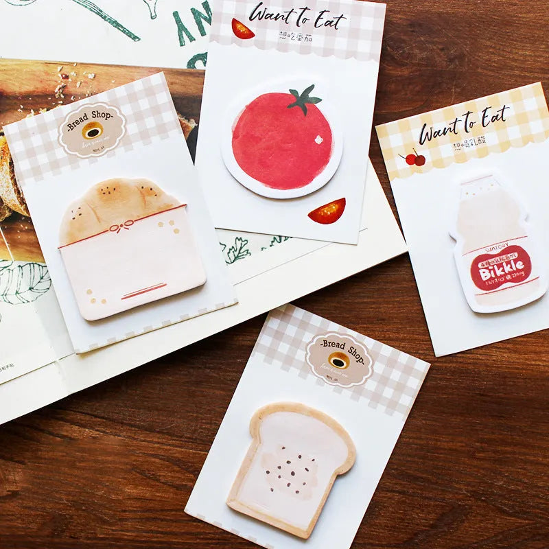 Food Bread Handbook adhesive notepad with 30 sheets in four food-themed colour designs.