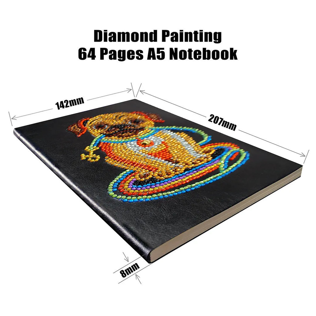 Black A5 diamond painting notebook showing dimensions of 142x207mm with 50 blank pages