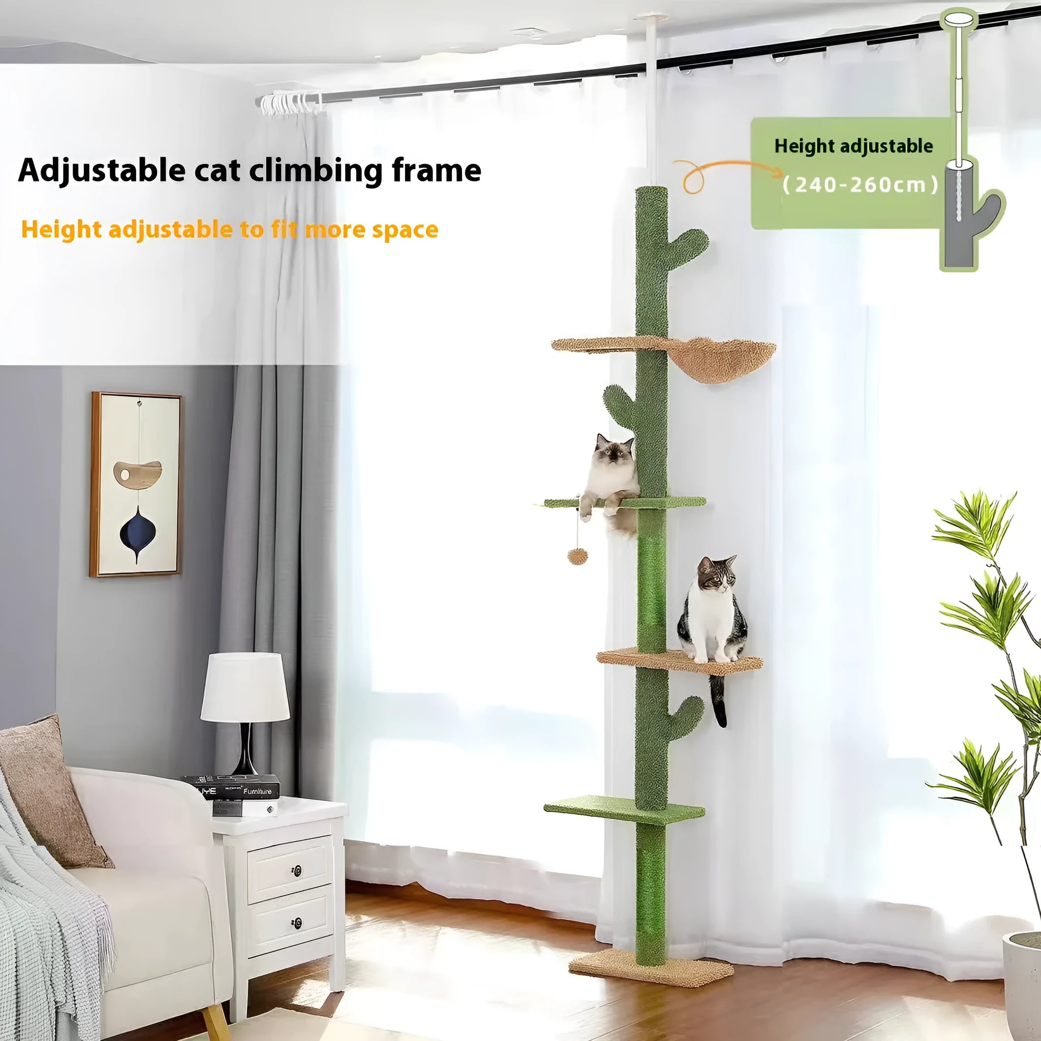 Solid wood cat climbing frame with integrated scratch board measuring 40x25x240cm