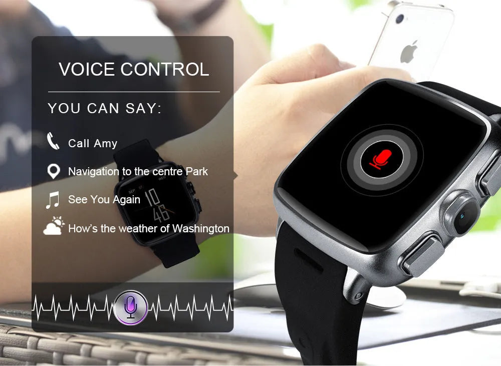 Black and white smart watch with a 1.54-inch touchscreen and camera.