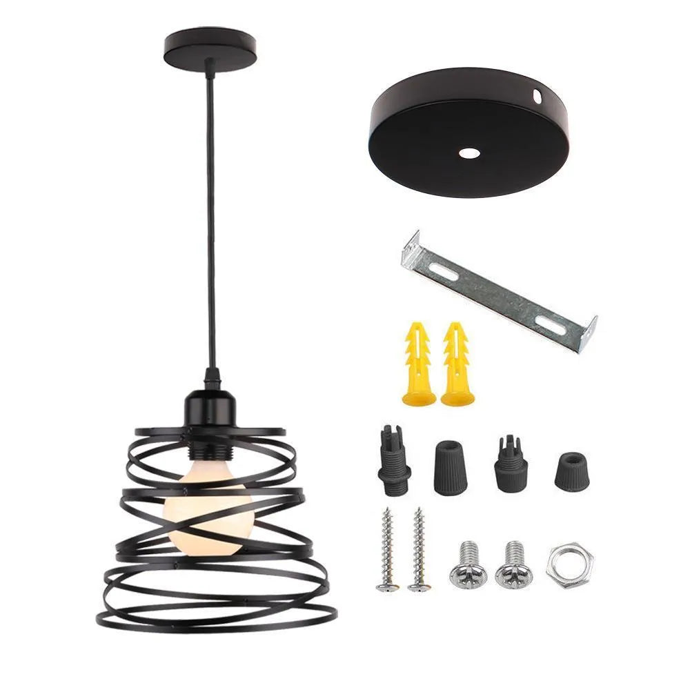 Spring chandelier ceiling lamp with iron shade in black finish for living room or bedroom