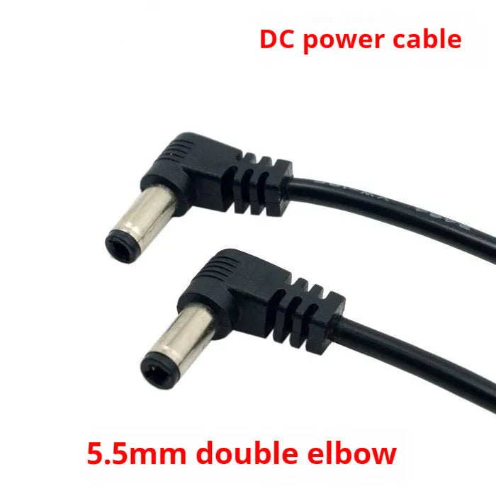 90 degree double bend DC power extension cable, 60cm, black, 5.5/2.5mm tuning fork head