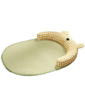 Green and yellow cooling mat for dogs and cats, shown in small, medium, large, and extra-large sizes.