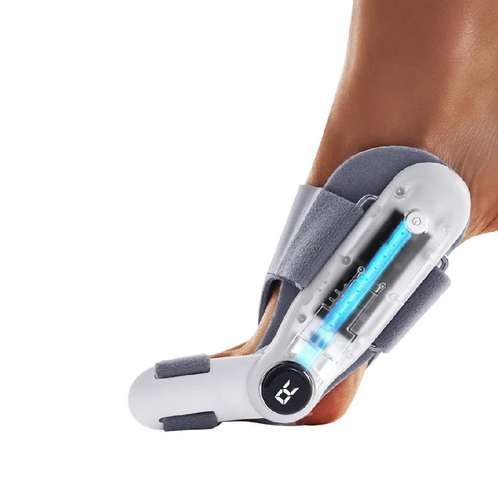 White plastic electric hallux valgus toe separator with Type-C charging port.