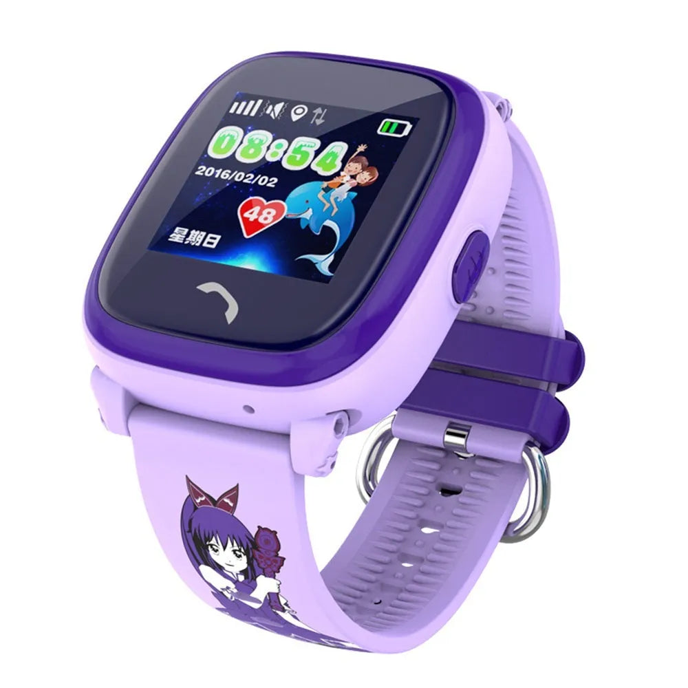 Blue DF25 children's waterproof smart watch with touch screen on a silicone wristband.