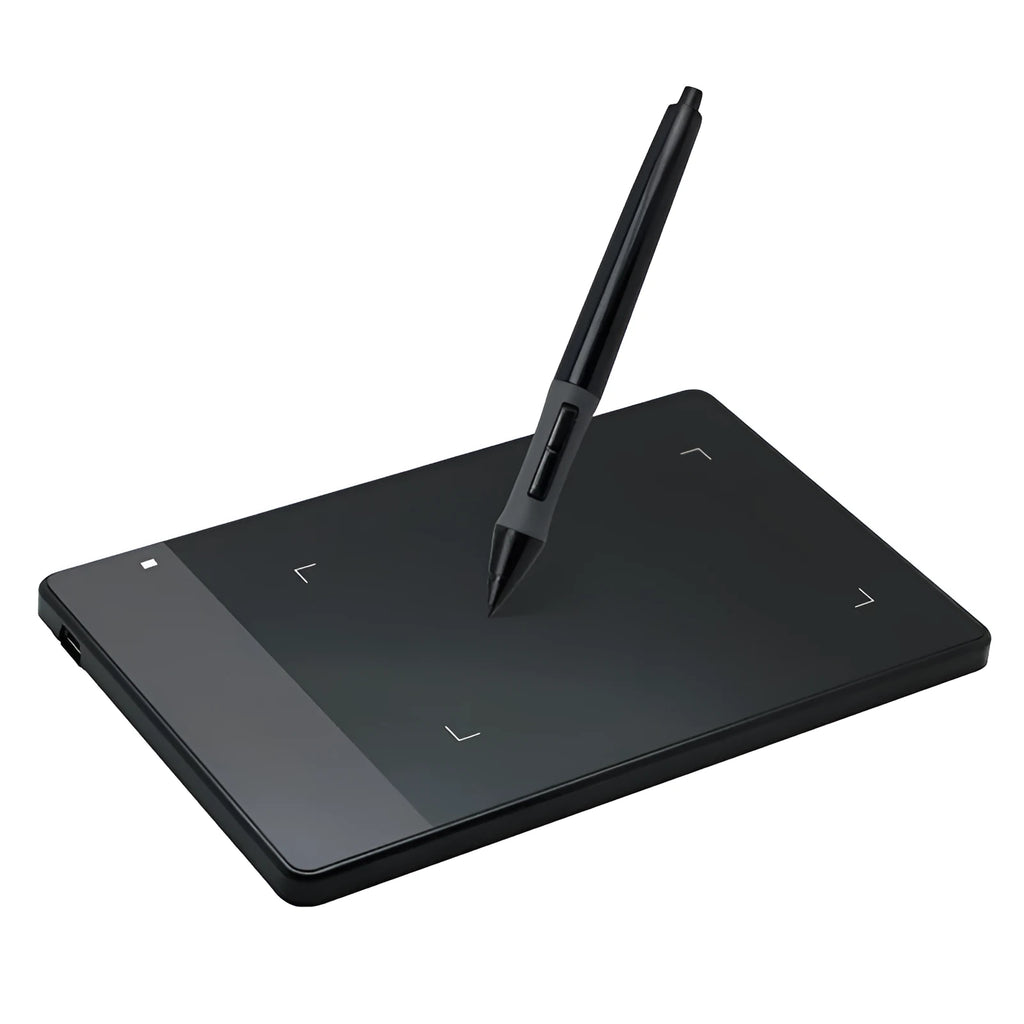 HUION 420 black electronic drawing board with USB cable on desk