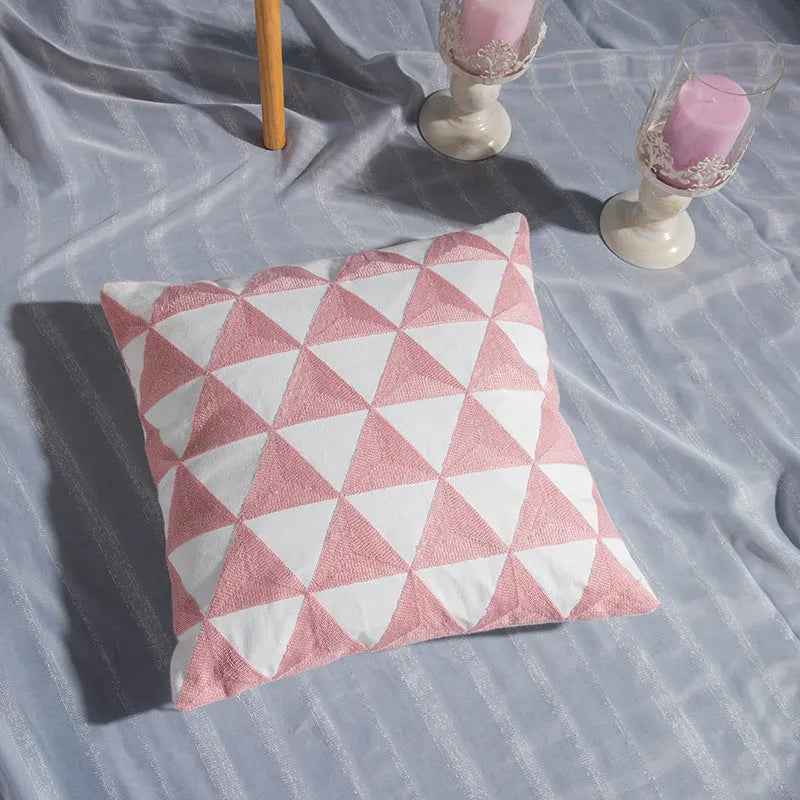 Geometric cotton embroidered pillowcase 45x45cm single-sided cushion cover with invisible zipper