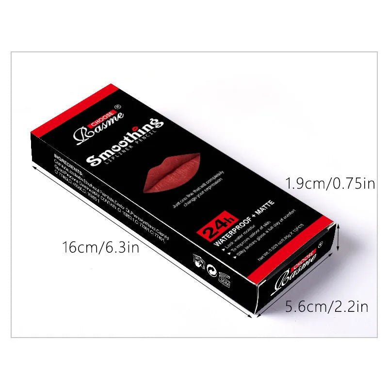 12-colour nude lip liner pen set, waterproof hook line lipstick pens, 0.85g x 12, CR0202