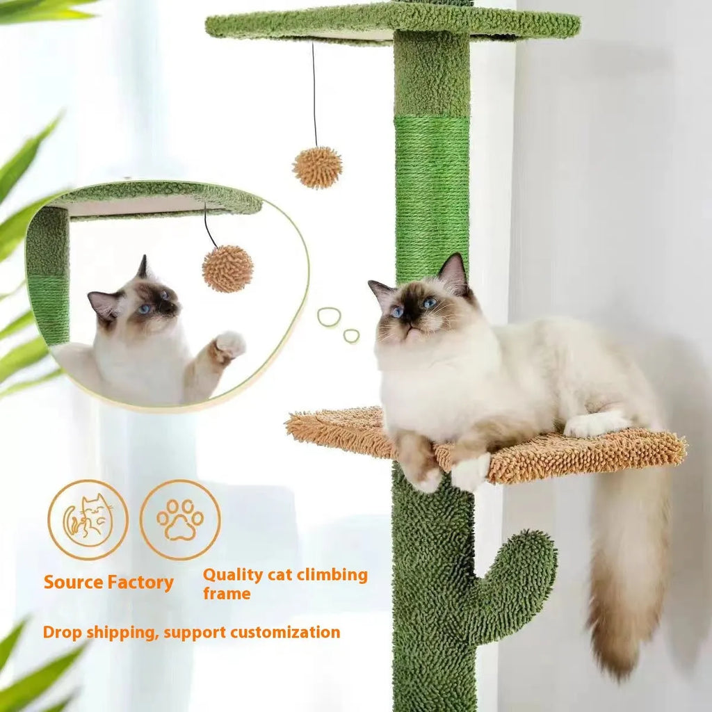 Solid wood cat climbing frame with integrated scratch board measuring 40x25x240cm