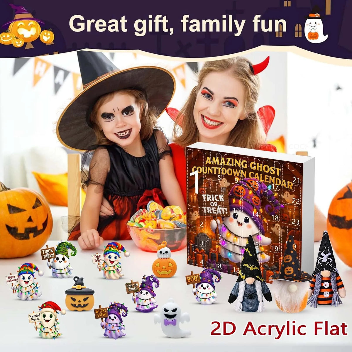 Ghost pumpkin doll blind box set with 16 pendants, 6 PVC figurines, and 2 plush dolls for Halloween and Christmas tree dress up