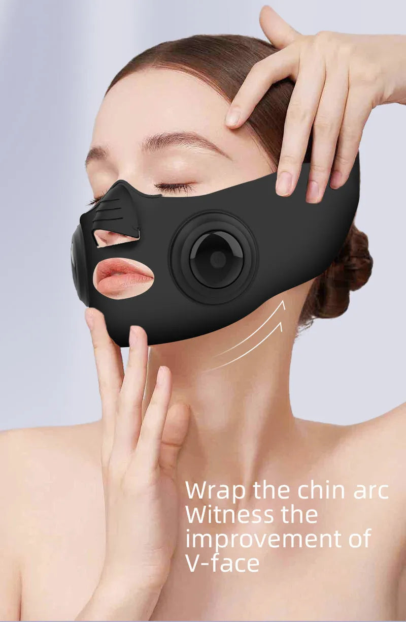 Black photon facial beauty device with USB cable and a white face mask attachment.