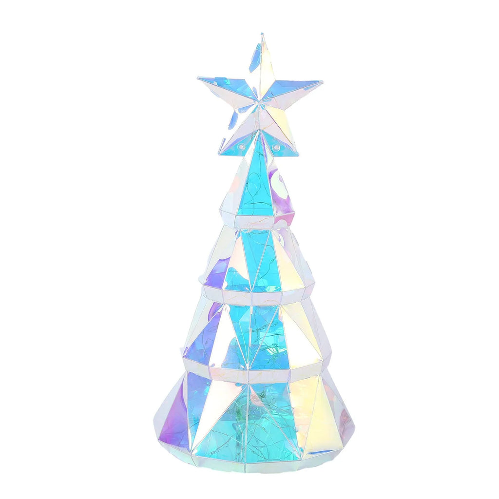 Colourful cartoon-style Christmas tree luminous decoration made of PET, dimensions 14.5 by 4.8 by 20 cm.