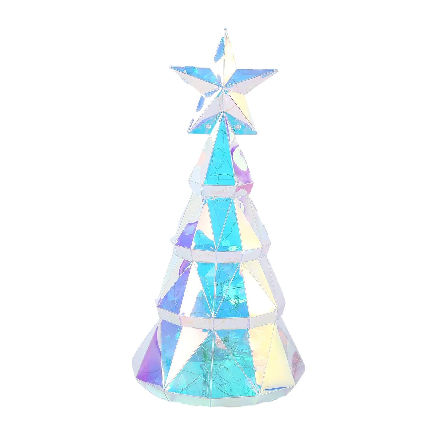 Colourful cartoon-style Christmas tree luminous decoration made of PET, dimensions 14.5 by 4.8 by 20 cm.