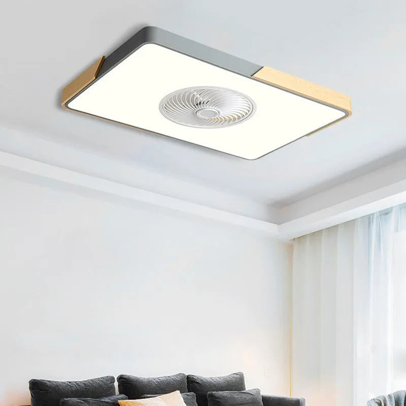 Nordic solid wood ceiling fan with light combination in rectangular, round and square size options