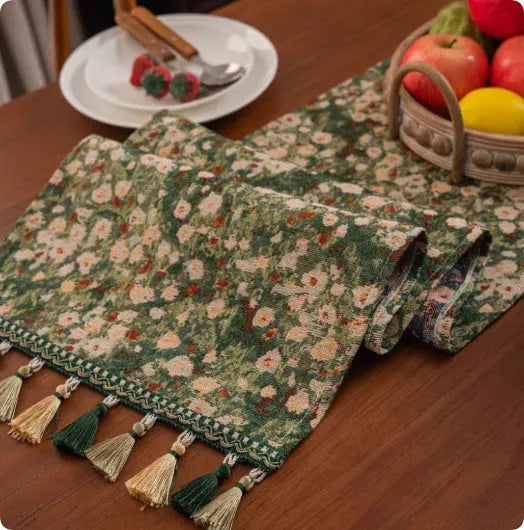 European country retro style table flag with decorative handwoven tassels in multiple colour options