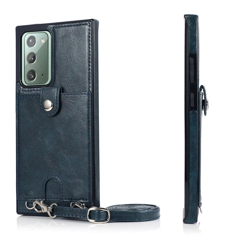 Fashion shoulder cross lanyard phone case for Samsung Note20 Ultra in flip business style imitation leather black