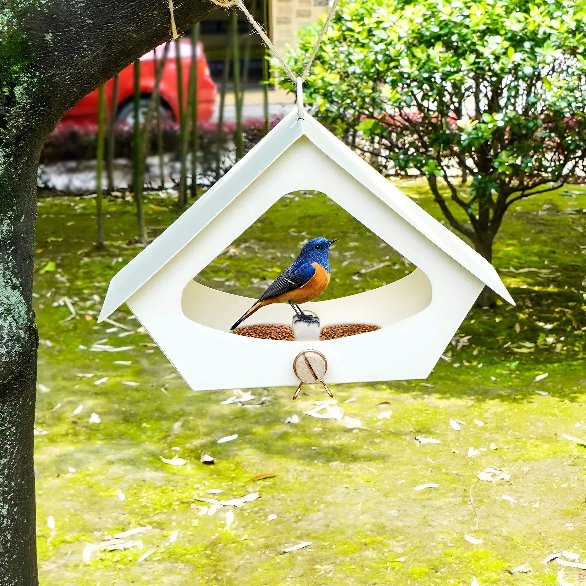 European-style iron bird nest feeder with anti-rain roof for outdoor garden bird shelter