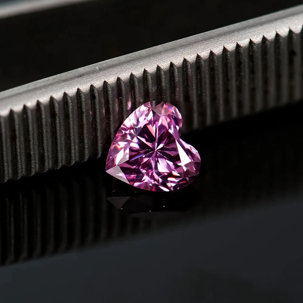 Heart-shaped lemon cut moissanite stone in six colour variations with size comparison