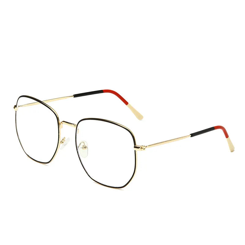 Fashion polygonal metal frame glasses with PC lenses in black frame white film colour option