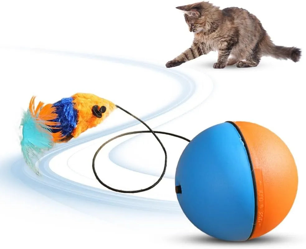 Interactive automatic self-rolling cat ball toy in Blue Orange color, wear-resistant material