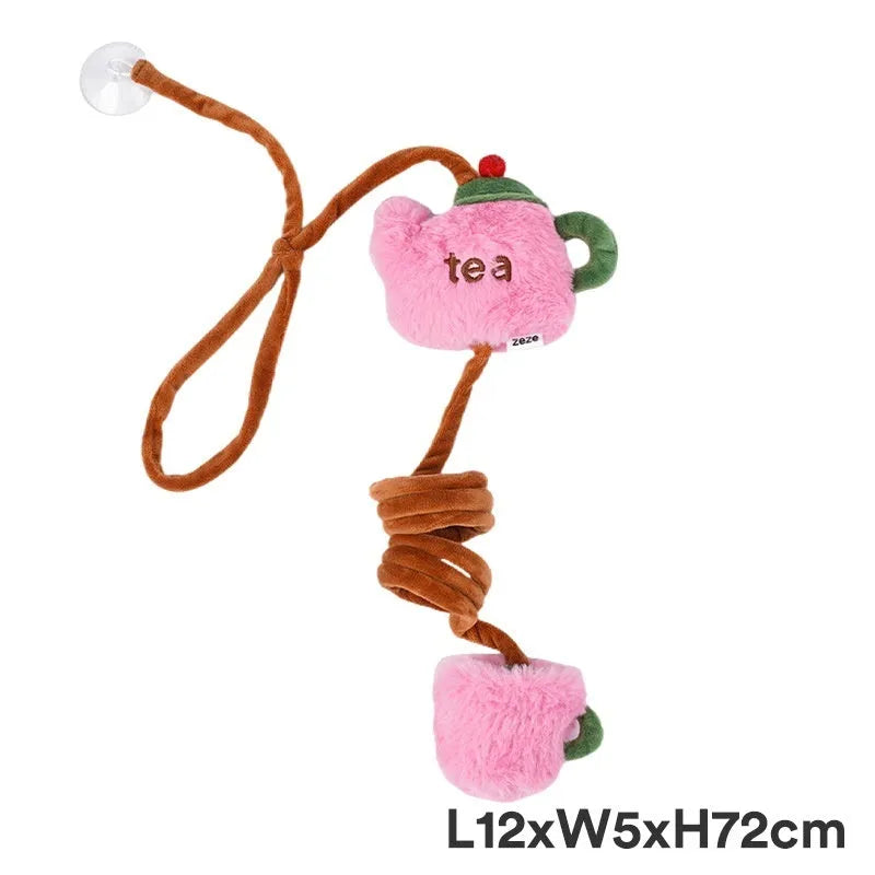 Cat elastic string toy with retro mobile phone design in green, made from flannel and polyester fibre